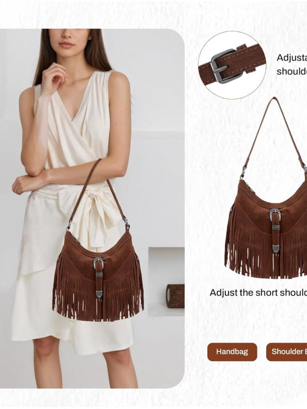 Western Fringe Hobo Purses for Women Tassel Crossbody Bag Underarm Shoulder Bags - Picture 2 of 7